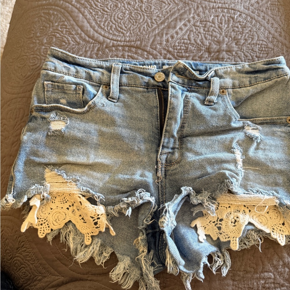 Mossimo Supply Co. Blue Jean Shorts with Lace Accents